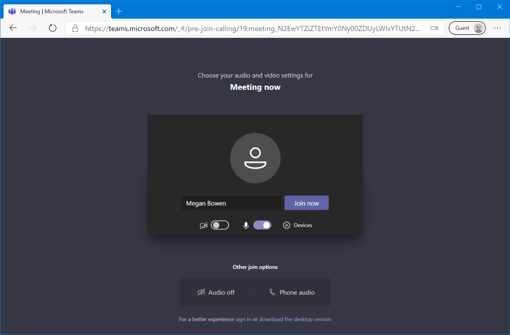 Microsoft Teams web join experience